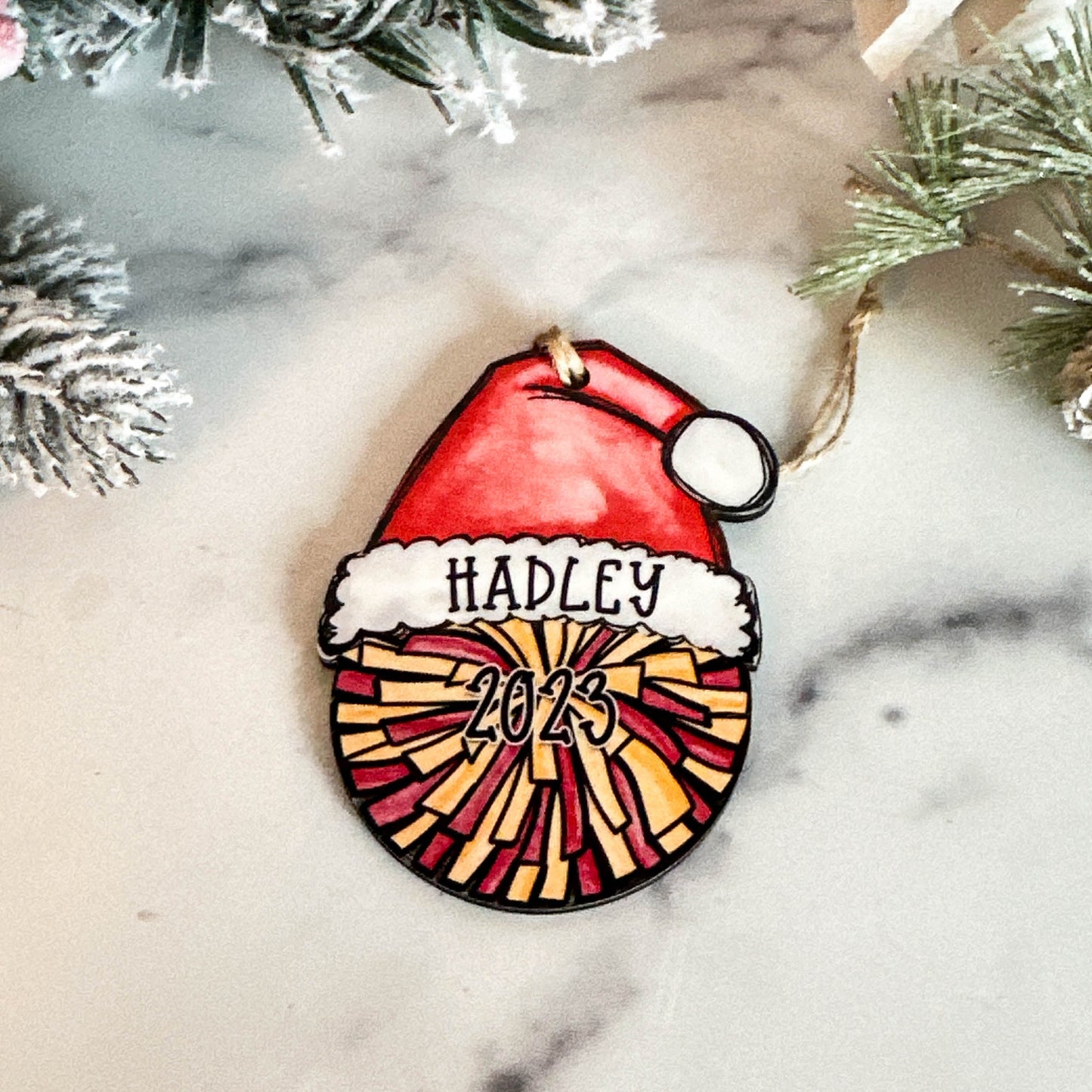 Personalized Cheer Pom Ornament – Custom Name, Number & Year