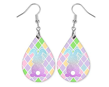 Pastel Bunny Teardrop Earrings - Harlequin Spring Easter Dangles