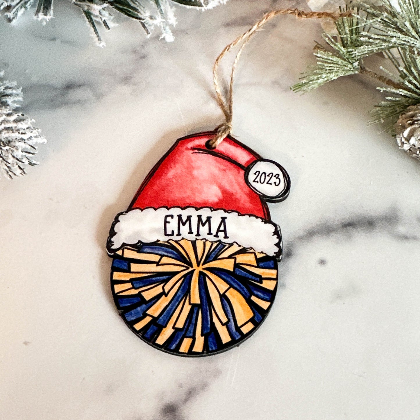 Personalized Cheer Pom Ornament – Custom Name, Number & Year