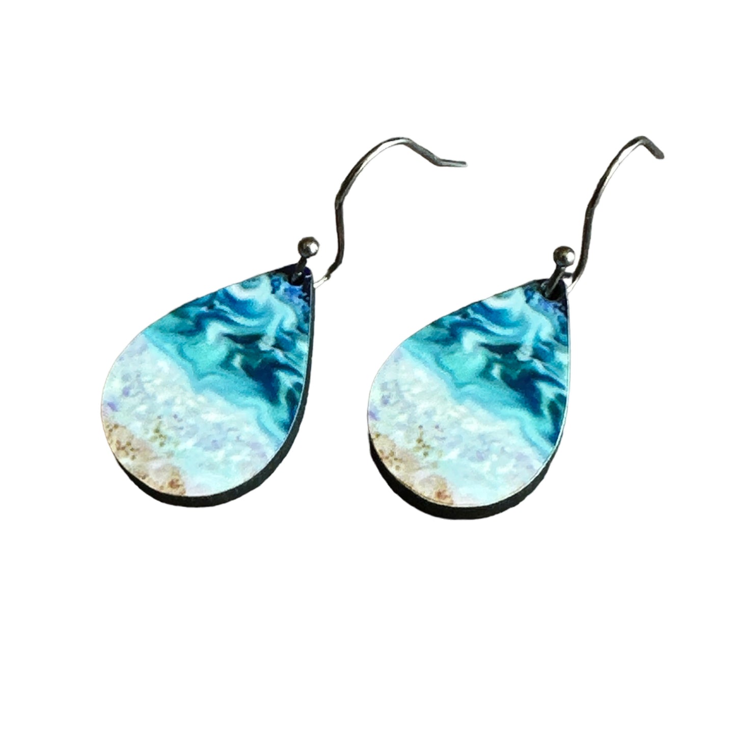 Beach Teardrop Earrings – Handmade Ocean Wave Earrings in Two Sizes