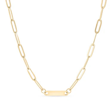 Personalized Paperclip Chain Necklace with Engraved Bar - Custom Name, Initials, or Date
