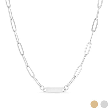 Personalized Paperclip Chain Necklace with Engraved Bar - Custom Name, Initials, or Date