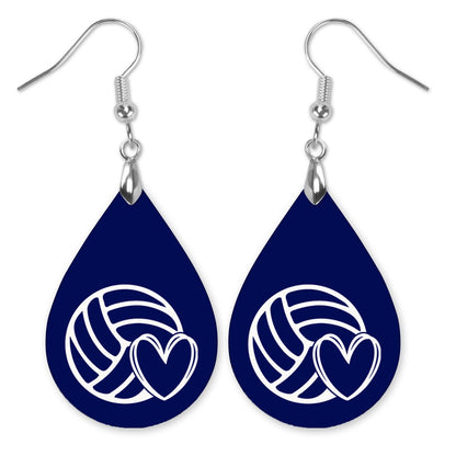 Volleyball Mom Navy Blue and White Varsity Volleyball Teardrop Earrings