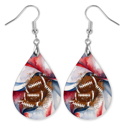 Perfect Football Mom Gift Handcrafted Football Teardrop Earrings Navy, Red, and White