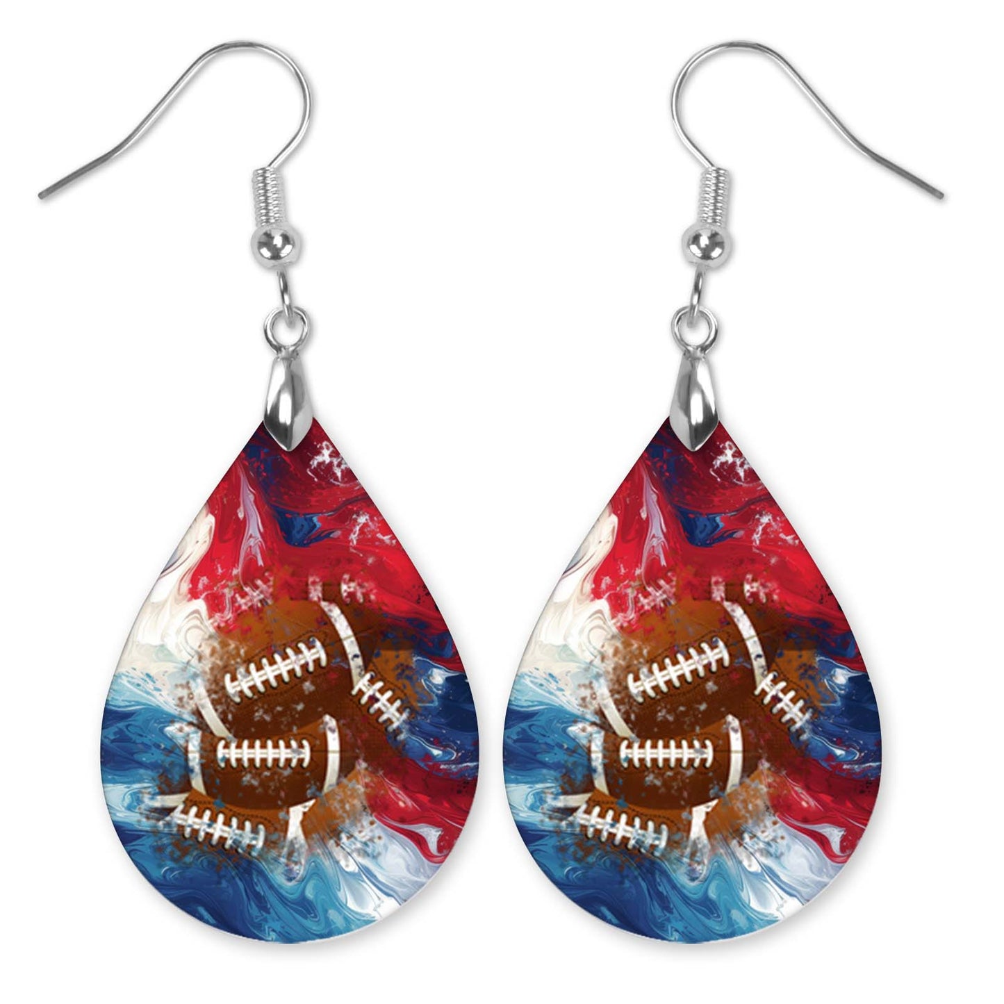 Handmade Football-Themed Earrings in Red, White, and Blue - Perfect for Football Moms, Female Football Players, Coaches and Fans