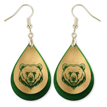 Handmade Green and Gold School Spirit Earrings: Football & Bears Mascot Themed