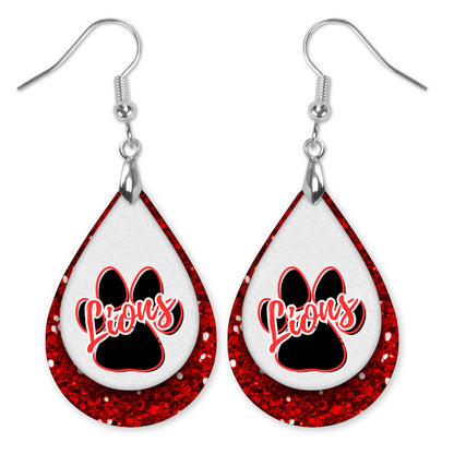 Handmade Red and White Lion-Themed Earrings for School Spirit and Football Fans