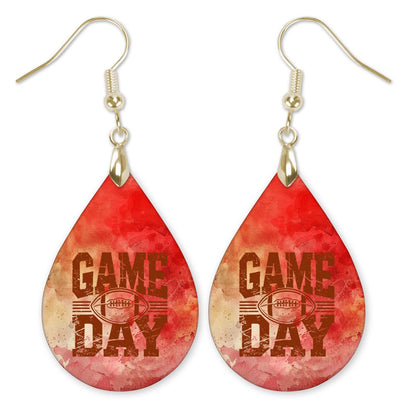 Gameday Red Gold Dangle Earrings - MDF Wood Team Spirit Jewelry