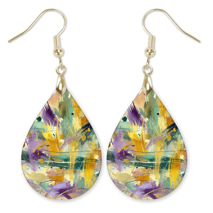 Teardrop Earrings Purple Gold MDF for Wood Mardi Gras Celebrations