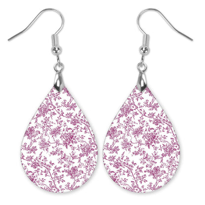 Pink Chinoiserie Toile Acrylic Teardrop Earrings