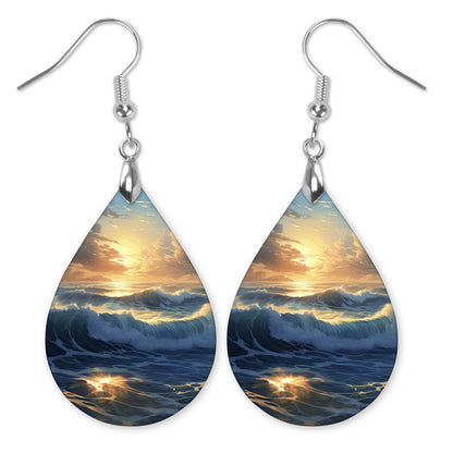Ocean Sunset Teardrop Earrings – Lightweight Coastal Dangle Earrings