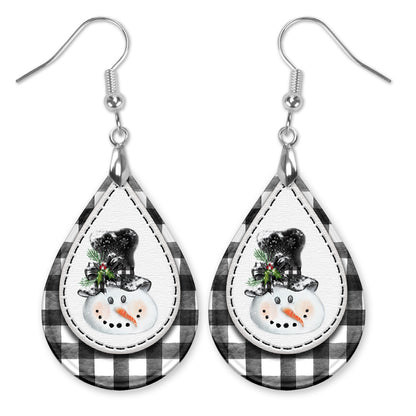 Plaid Snowman Teardrop Earrings – Buffalo Check Holiday Jewelry