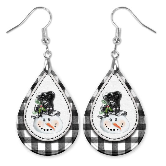 Snowman Plaid Teardrop Dangle Earrings