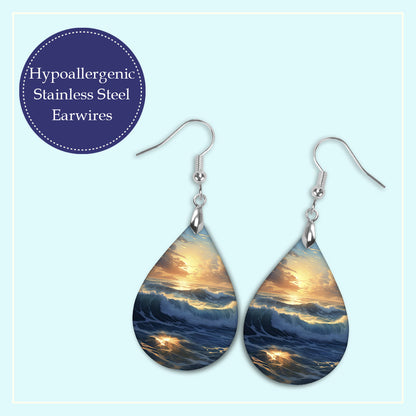 Ocean Sunset Teardrop Earrings – Lightweight Coastal Dangle Earrings