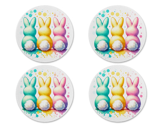 Pastel Easter Bunny Neoprene Coaster Set – Colorful Spring Drink Coasters (Set of 4)