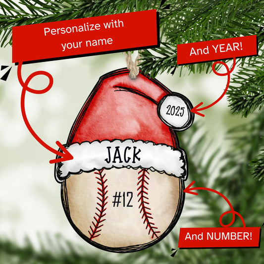 Personalized Baseball Ornament – Custom Name, Number & Year