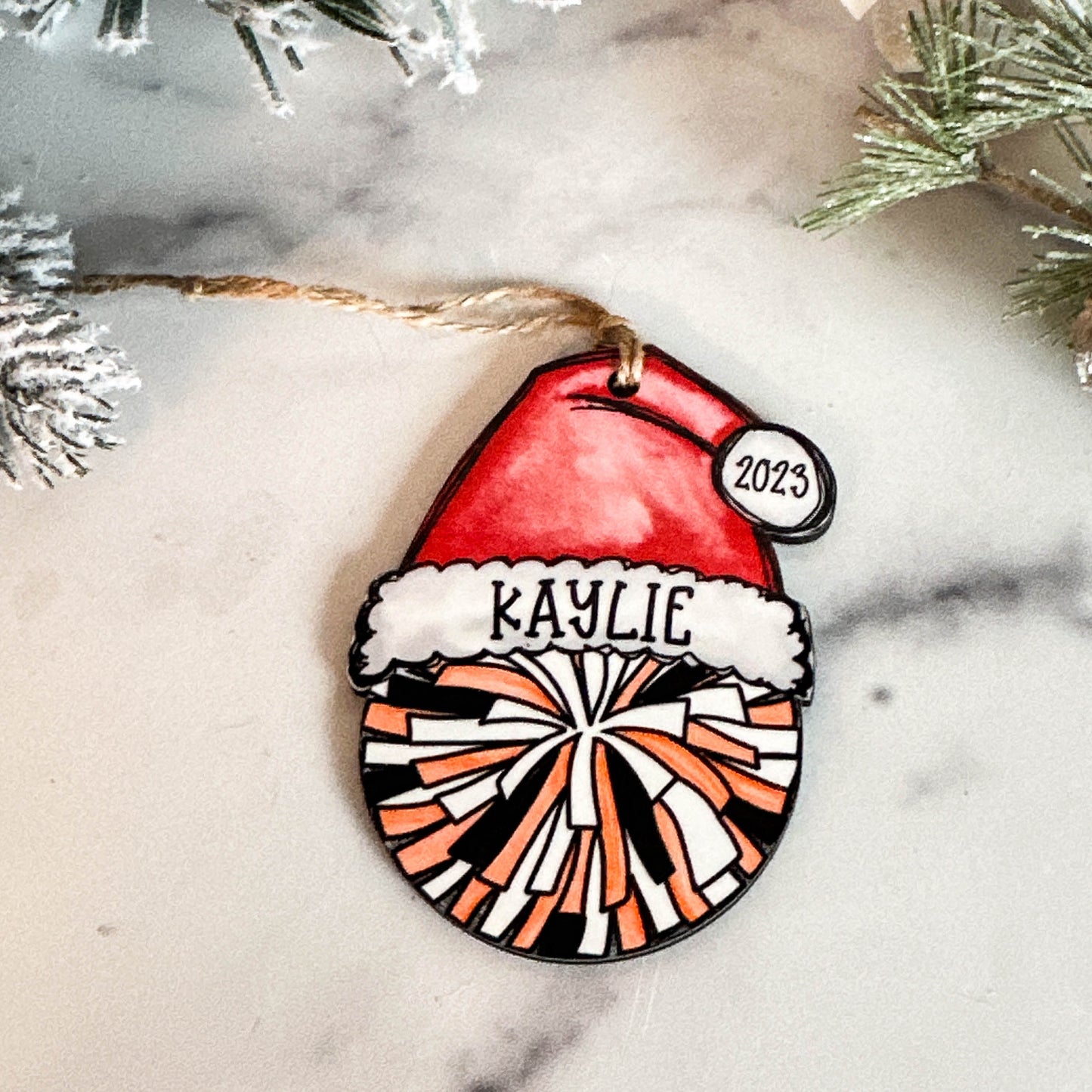 Personalized Cheer Pom Ornament – Custom Name, Number & Year