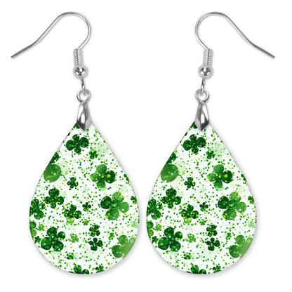 Shamrock Earrings Green White Wood St Patrick's Day Teardrop Earrings