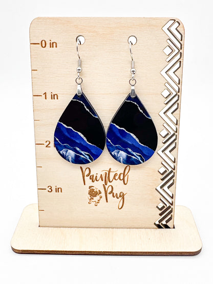 Navy and Black Teardrop Earrings – Geode-Inspired Statement Jewelry