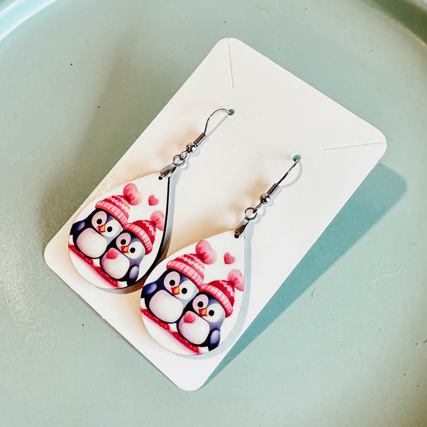 Valentine's Day Penguin Earrings