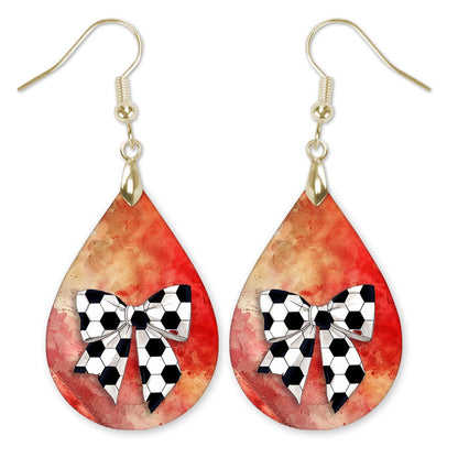 Soccer Dangle Earrings Red Orange Boho Coquette Bow