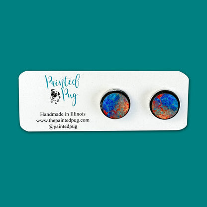 Red Blue Abstract Fashion Round Stud Earrings