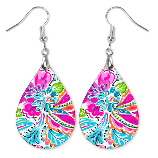 Pink Paisley Teardrop Earrings – Colorful Floral Boho Dangle Earrings