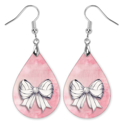 Pink Volleyball Dangle Earrings - Boho Coquette Bow Design
