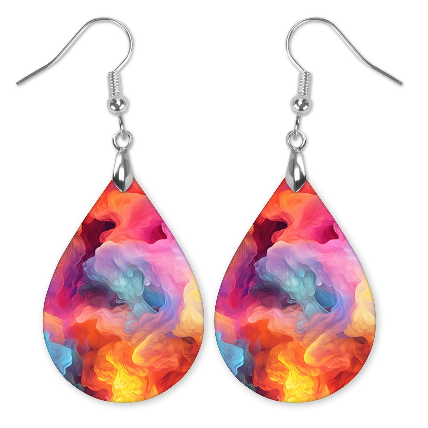 Pink Smoke Teardrop Earrings – Colorful Abstract Swirl Dangle Earrings