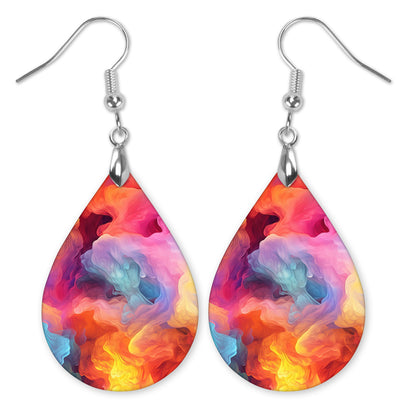 Pink Smoke Teardrop Earrings – Colorful Abstract Swirl Dangle Earrings