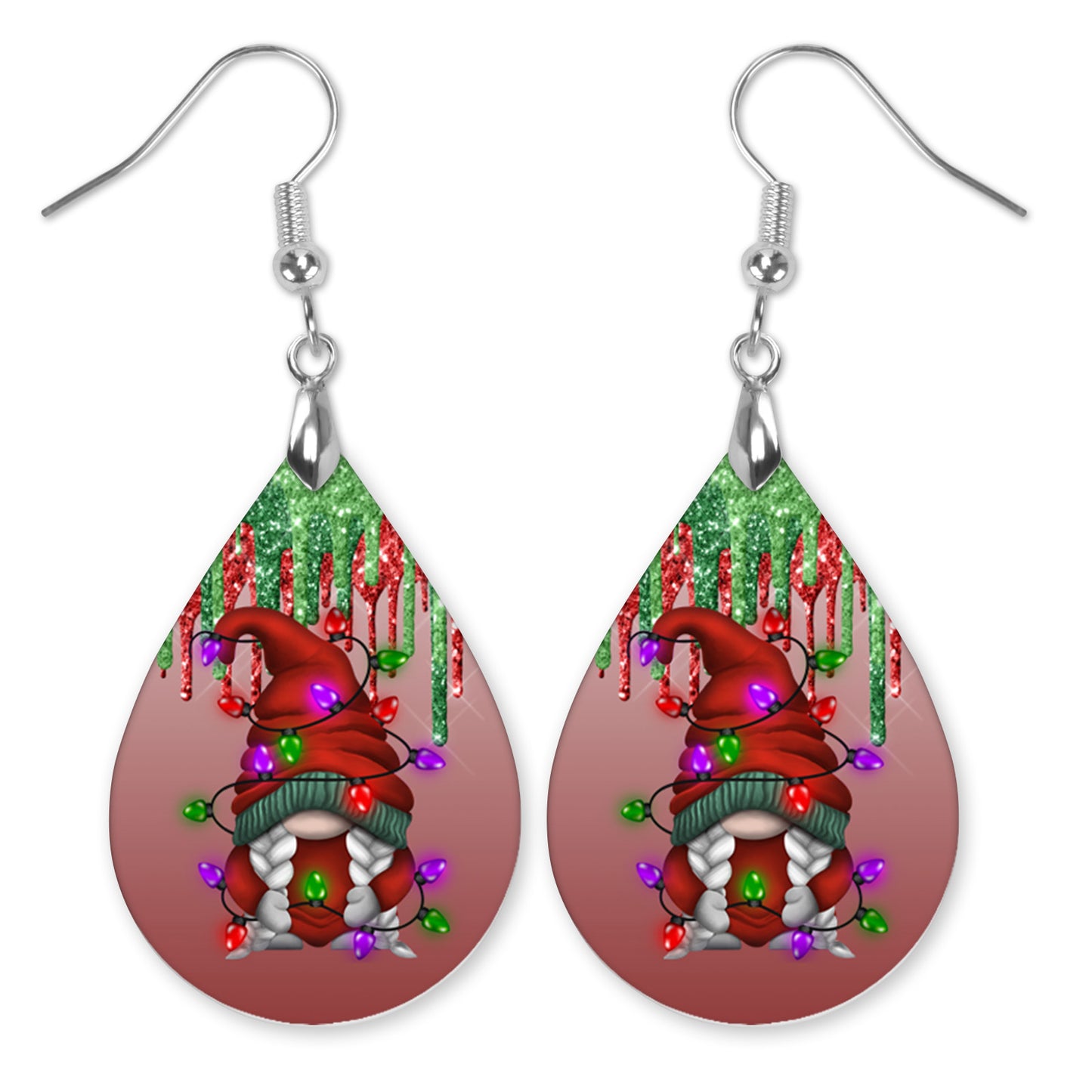 Gnome Christmas Light Earrings - Festive Holiday Teardrop Christmas Earrings