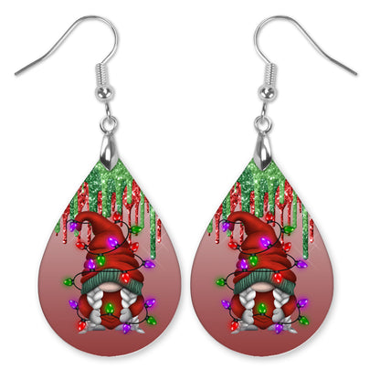 Gnome Christmas Light Earrings - Festive Holiday Teardrop Christmas Earrings