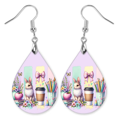 Easter Teacher Bunny Teardrop Earrings – Cute School Gift Handmade Jewelry