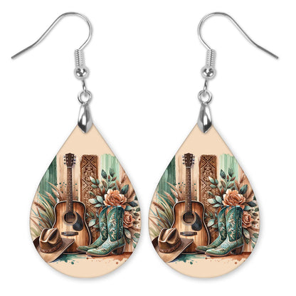 Western Guitar Boots Teardrop Earrings – Country Music Lover Gift Handmade Western Jewelry
