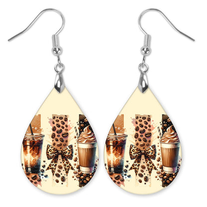 Coffee Bean Teardrop Earrings – Trendy Iced Latte Jewelry Gift For Coffee Lovers