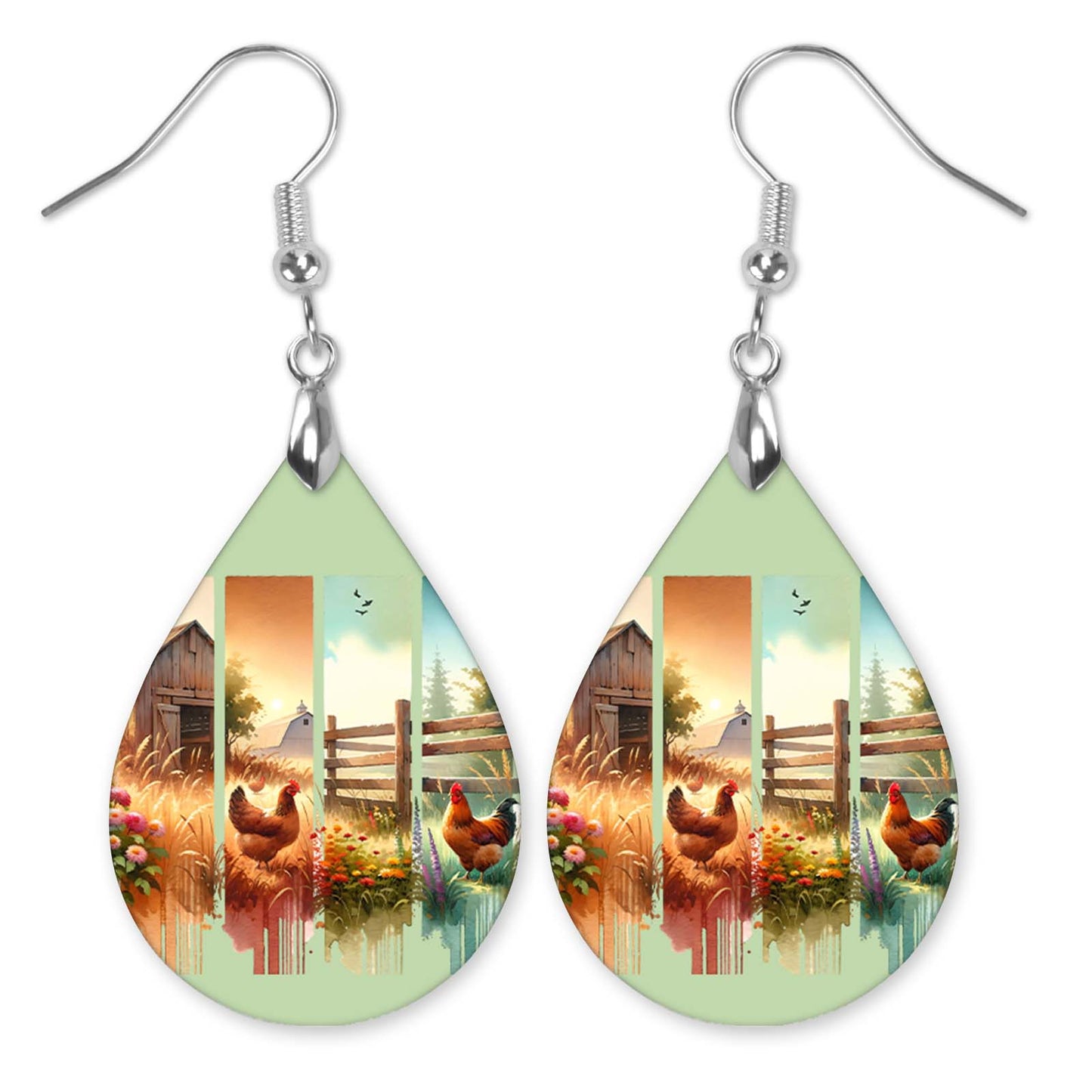 Farmhouse Chicken Teardrop Earrings – Rustic Country Jewelry For Chicken Lovers