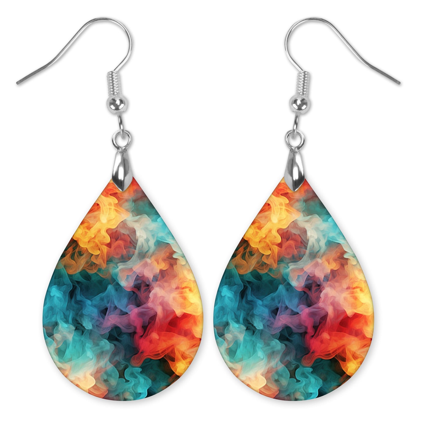 Teal & Orange Smoke Teardrop Earrings – Lightweight Abstract Statement Dangles