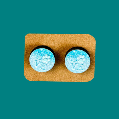 Dog Paw LOVE Round Stud Earrings