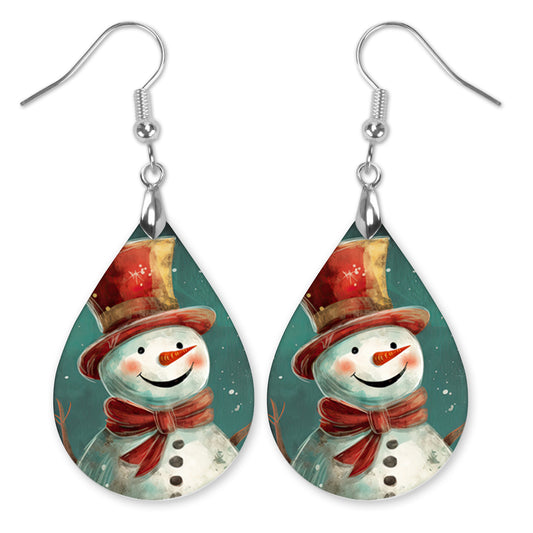 Snowman Christmas Teardrop Earrings – Festive Winter Holiday Jewelry