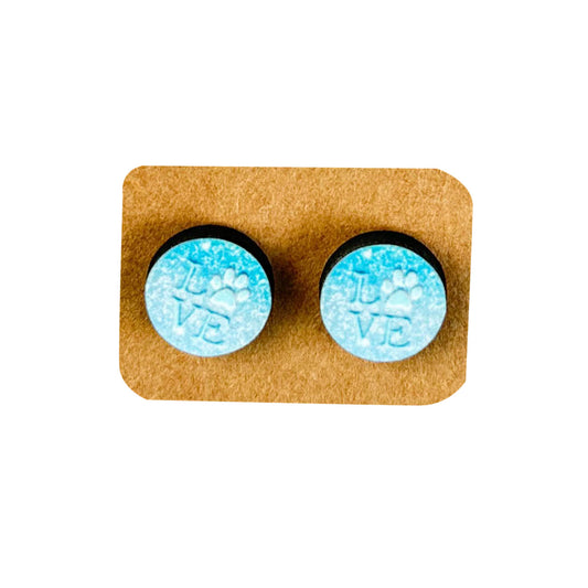 Dog Paw LOVE Round Stud Earrings