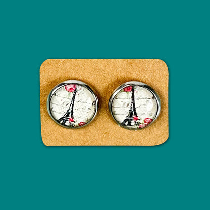 Paris Eiffel Tower Fashion Round Stud Earrings