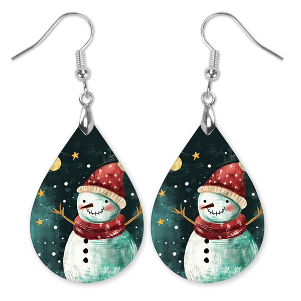 DOWAY Acrylic Christmas Earrings - Happy Hat & Scarf Snowman Dangle Drop, Lightweight Gift For Women & Kids