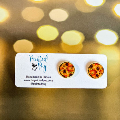 Pumpkin Sunflower Fall  Halloween Round Stud Earrings
