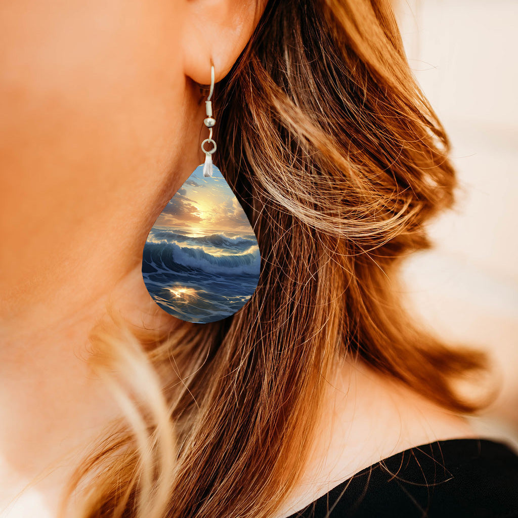 Ocean Sunset Teardrop Earrings – Lightweight Coastal Dangle Earrings