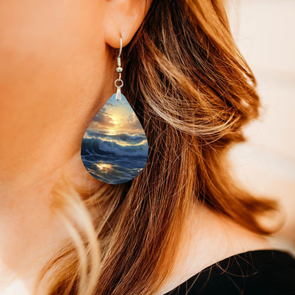Ocean Sunset Teardrop Earrings – Lightweight Coastal Dangle Earrings