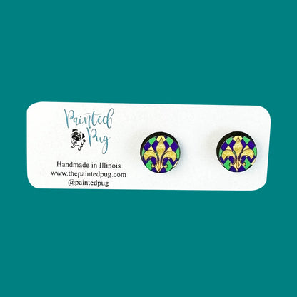 Mardi Gras Fleur De Lis New Orleans Stud Earrings