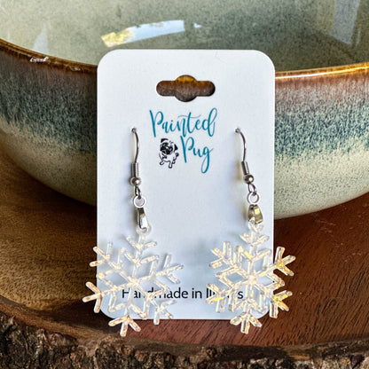 Snowflake Iridescent Acrylic Christmas Dangle Earrings