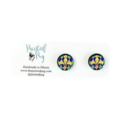 Mardi Gras Fleur De Lis New Orleans Stud Earrings