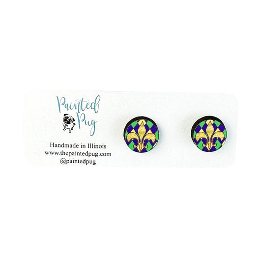 Mardi Gras Fleur De Lis New Orleans Stud Earrings