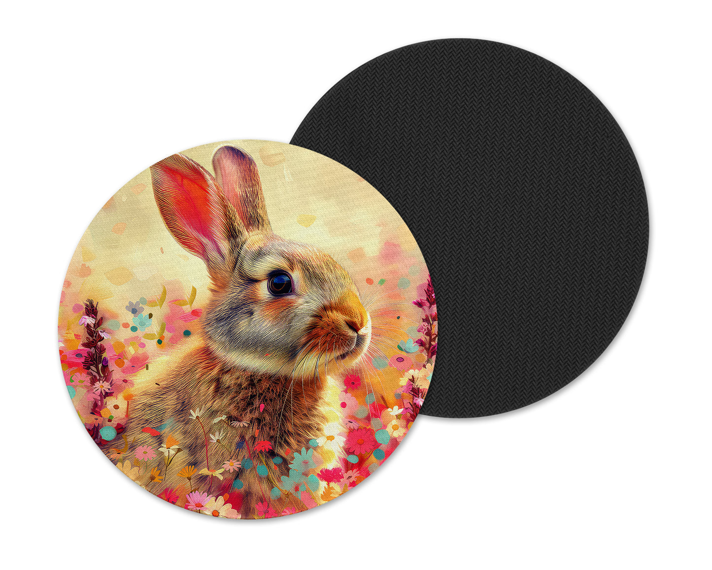 Spring Bunny Neoprene Coaster Set – Floral Rabbit Drink Coasters (Set of 4)